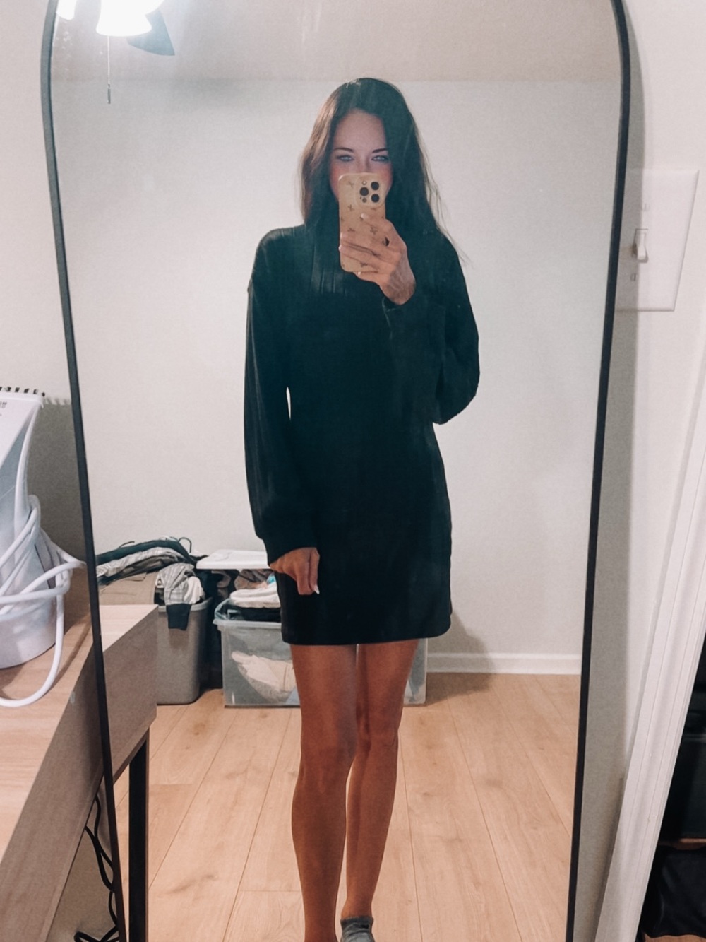 black ribbed mini sweater dress